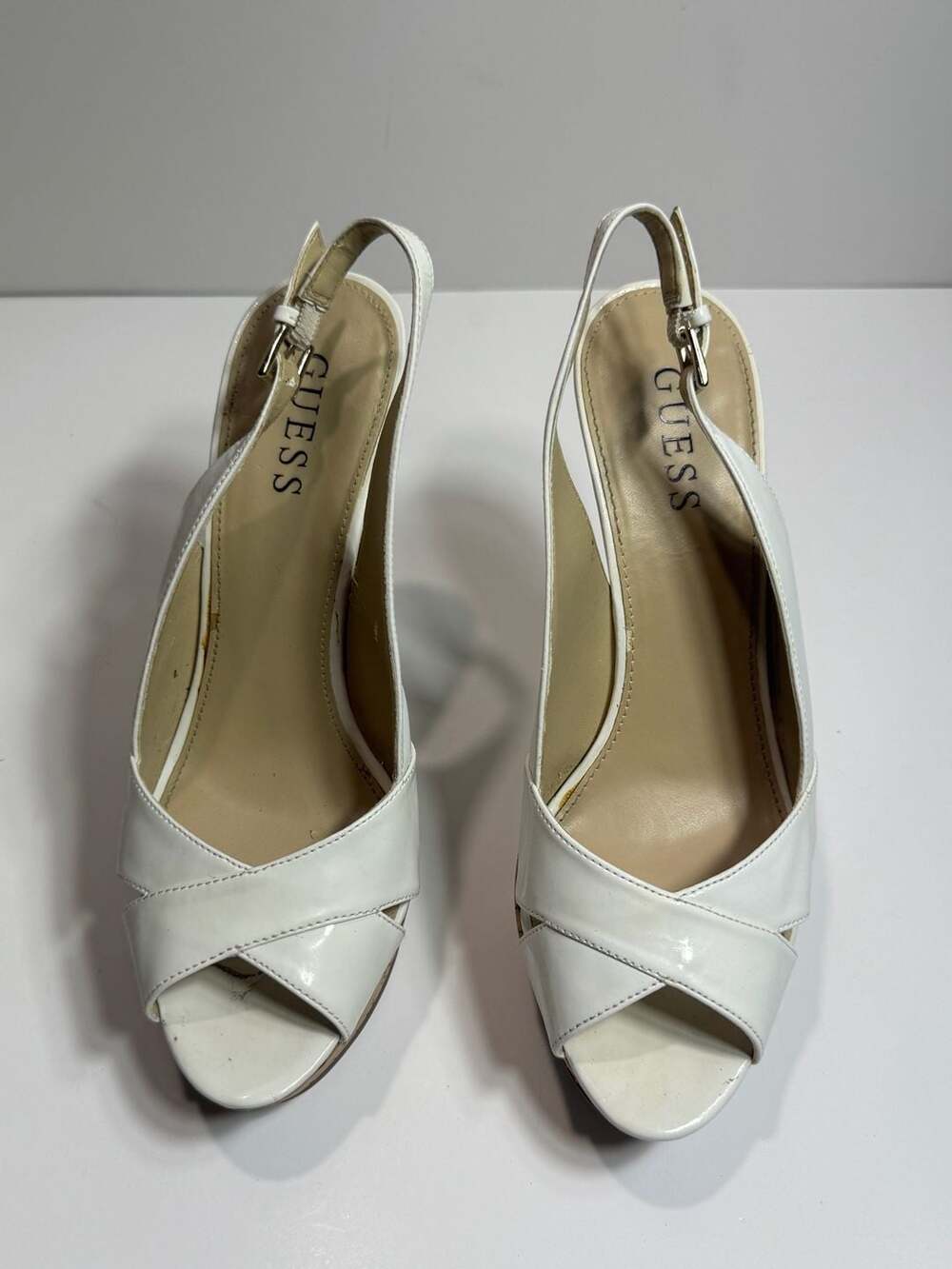 Guess WGWAYLON White Synthetic Cork Platform Slingback Heels
